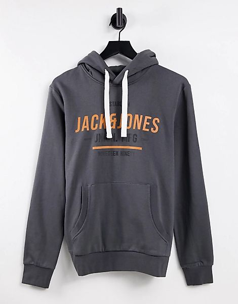 Jack & Jones – Kapuzenpulli in Aschgrau mit Logo günstig online kaufen