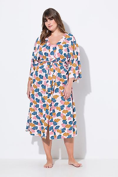 Ulla Popken Bademantel Bademantel Gingko V-Ausschnitt günstig online kaufen