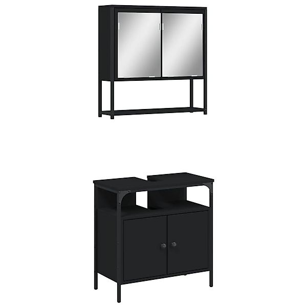 vidaXL Badezimmer-Set 2-tlg. Badmöbel-Set Schwarz Holzwerkstoff, günstig online kaufen