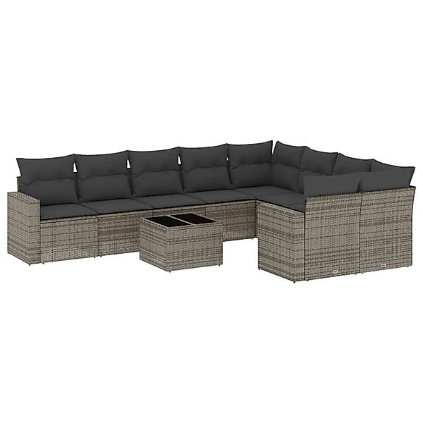 vidaXL 10-Tlg Garten-Sofagarnitur mit Kissen Grau Poly Rattan 3251787 günstig online kaufen