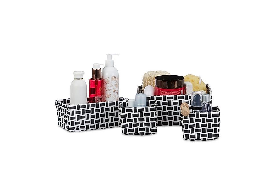 relaxdays Aufbewahrungskorb 4er Set geflochte, Weiß-Schwarz günstig online kaufen