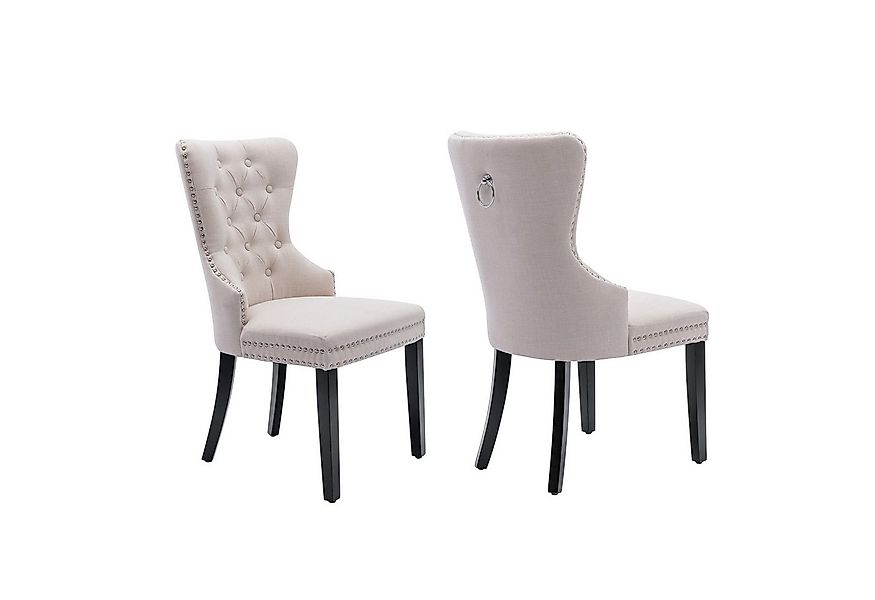 Flieks Esszimmerstuhl (2 St), Leinen Stuhl mit Eichenbeinen Nagelkopfbesatz günstig online kaufen