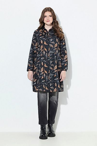 Ulla Popken Longbluse Longbluse Blätter A-Linie Hemdkragen Langarm günstig online kaufen