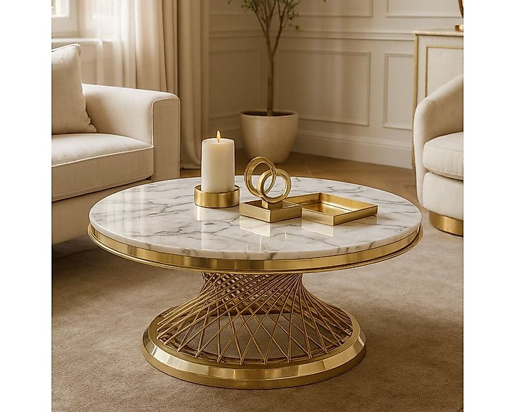 alesvelt Couchtisch Beistelltisch echtes Marmor weiß gold 100cm (1-Tisch), günstig online kaufen