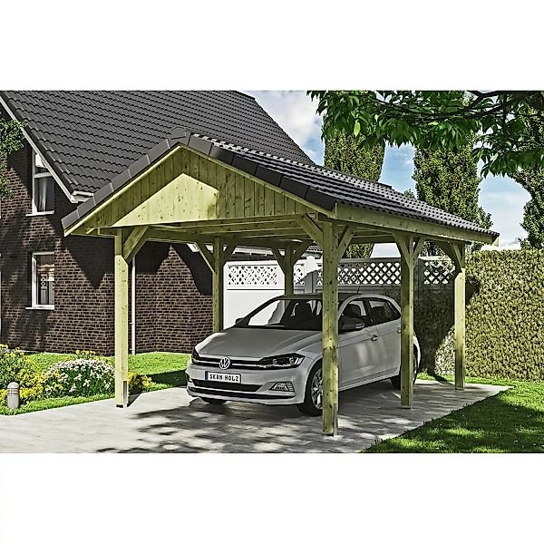Satteldach-Carport Wallgau Grün 380 x 500 cm Dachlattung günstig online kaufen