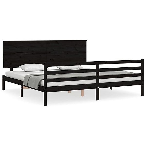vidaXL Bettgestell, Massivholzbett mit Kopfteil Schwarz 200x200 cm günstig online kaufen