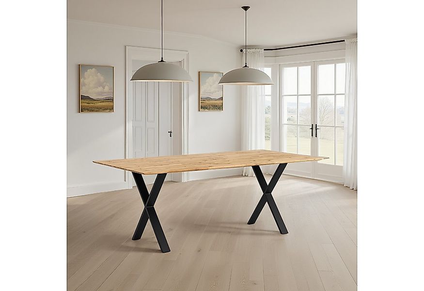 WOODLIVE Esstisch moderner Massivholztisch Arto aus Wildeiche mit Tischgest günstig online kaufen