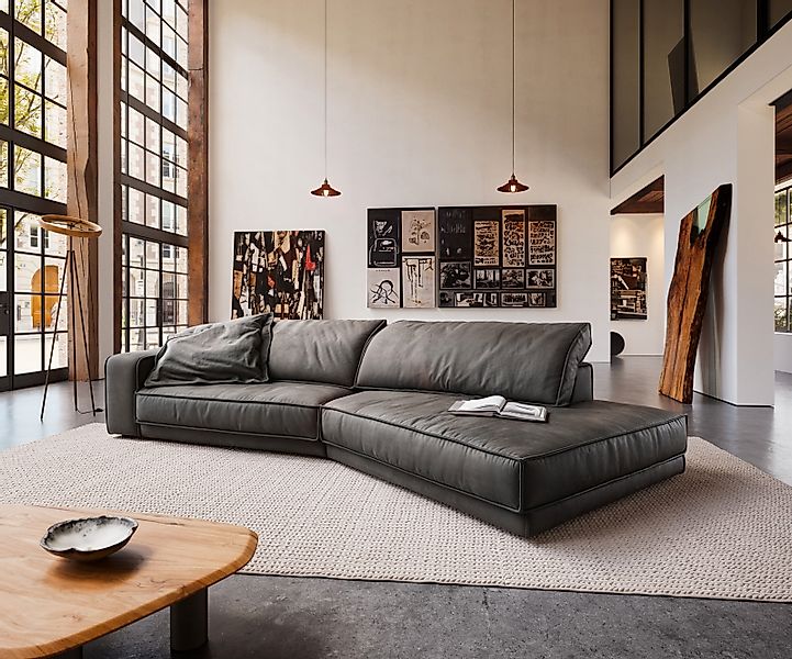 Big-Sofa Snoosh 400x150 cm Mikrofaser Schwarz Vintage Recamiere rechts günstig online kaufen