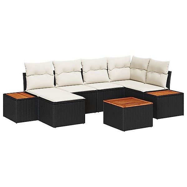 vidaXL Loungesofa 7-teiliges Garten Sofa Set mit Kissen Schwarz Poly Rattan günstig online kaufen
