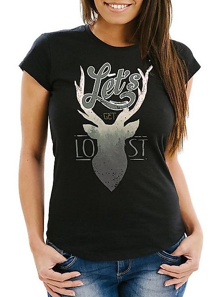 Neverless Print-Shirt Damen T-Shirt Hirsch Geweih Kopf Deer - Let`s get los günstig online kaufen