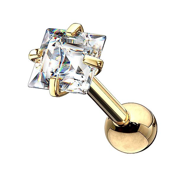 Taffstyle Piercing-Set Tragus Chirurgenstahl mit Zirkonia Quadrat Gold 1,2m günstig online kaufen
