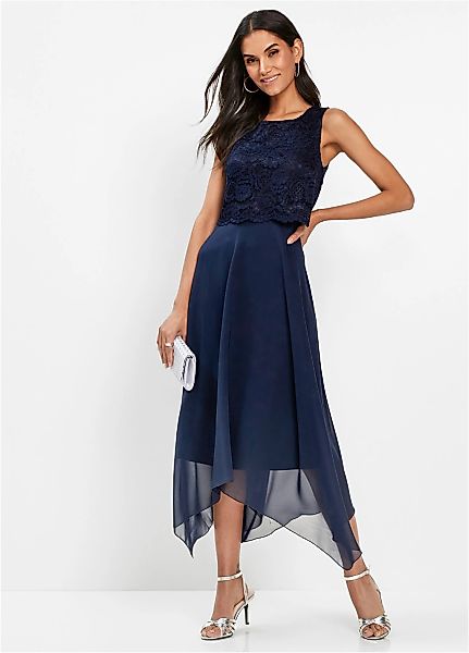 bonprix Midikleid "Midikleid aus feinem Chiffon mit Spitze" für elegante An günstig online kaufen
