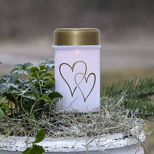 STAR TRADING Grabkerze Hearty (1-tlg), weiß Solar goldene Herzen Lichtsenso günstig online kaufen
