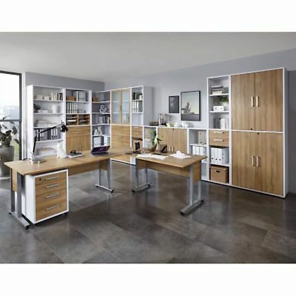 Lomadox Komplett Büromöbel Set COLUMBUS-10 in Brilliantweiß matt & Alteiche günstig online kaufen