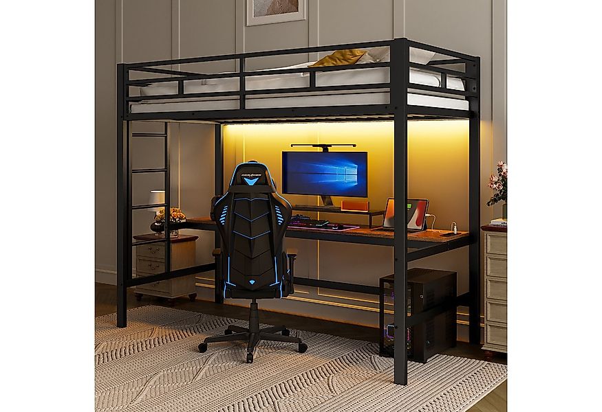 TavilaEcon Hochbett mit Geländer und Trittleiter, Tisch mit USB und Steckdo günstig online kaufen