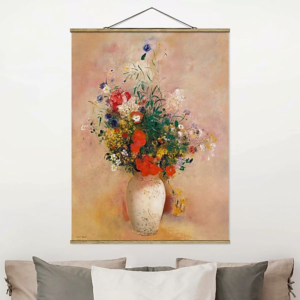 Stoffbild - Hochformat Odilon Redon - Vase mit Blumen (rosenfarbener Hinter günstig online kaufen