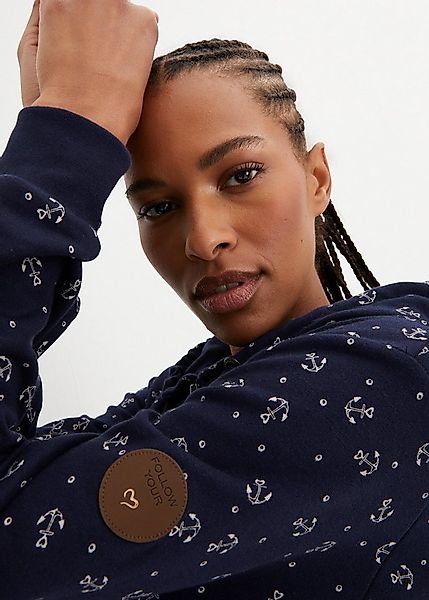 bonprix Hoodie lässig geschnittene Passform, mit maritimem Muster und Anker günstig online kaufen