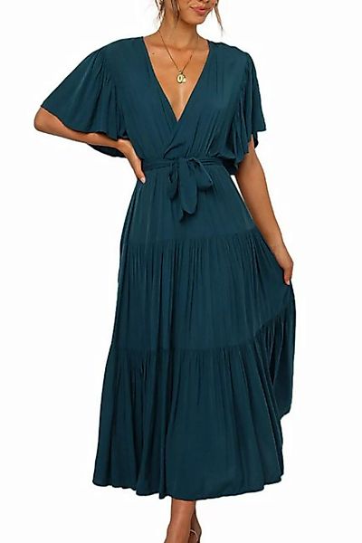 JDMGZSR Sommerkleid Einfarbiges Sommerkleid für Damen mit V-Ausschnitt und günstig online kaufen