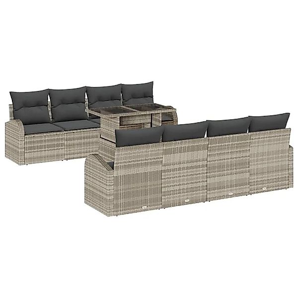 vidaXL Gartensofa-Set mit Kissen 9 Stk Hellgrau Poly Rattan 3357345 günstig online kaufen