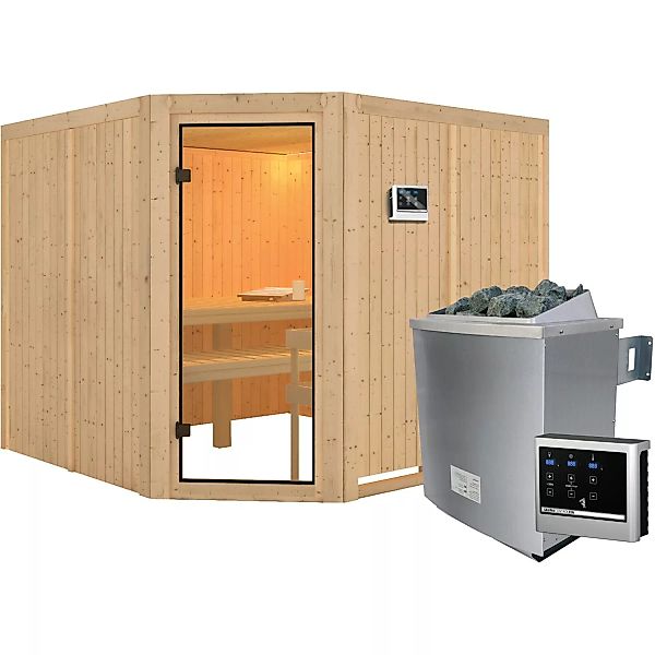Karibu Sauna Ystad inkl. 9 kW Ofen mit ext. Strg., Glastür Bronziert günstig online kaufen