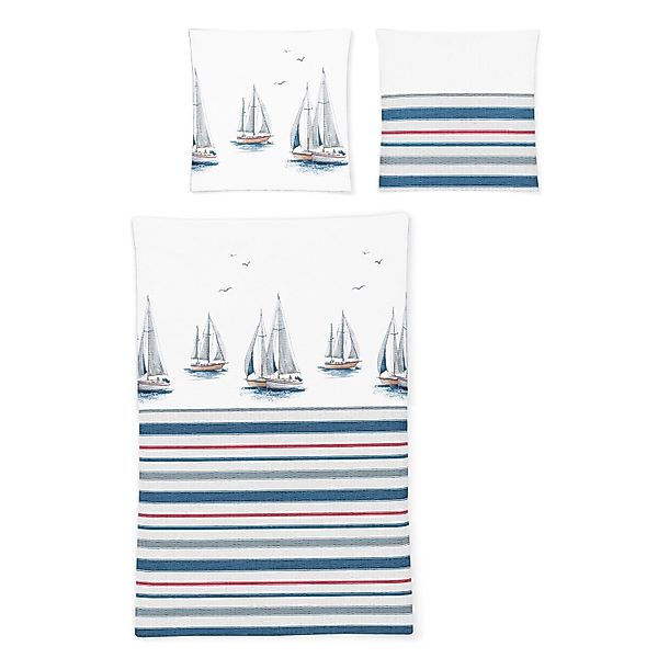 Irisette Seersucker Bettwäsche Easy 8493-20 Segelboot Streifen 135x200 günstig online kaufen