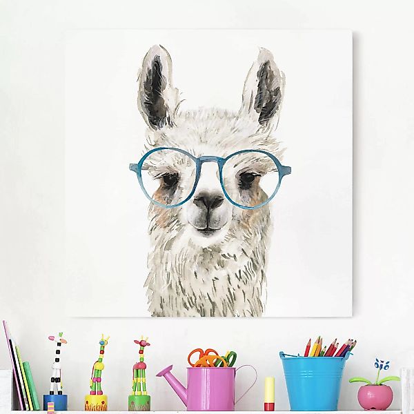 Leinwandbild Kinderzimmer - Quadrat Hippes Lama mit Brille III günstig online kaufen