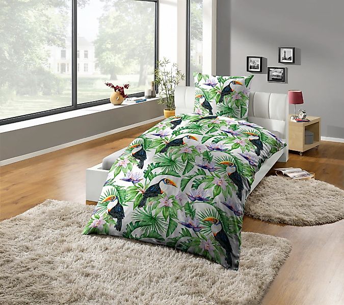 KiNZLER Bettwäsche "Bettwäsche Mikrofaser-Seersucker "Dschungel"" 2 Stk. tl günstig online kaufen