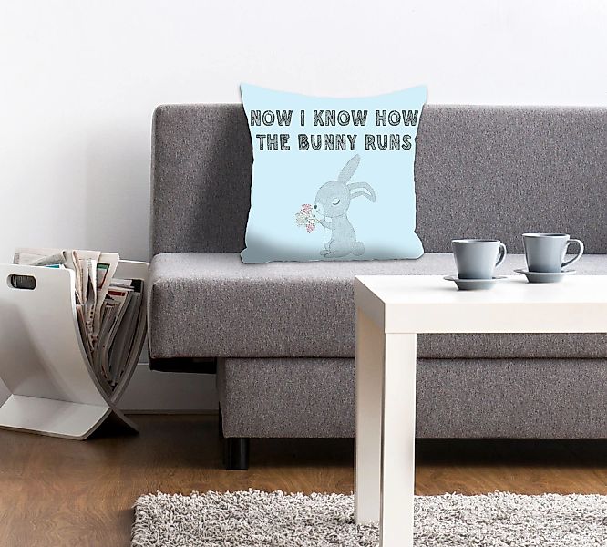 queence Dekokissen "NOW I KNOW HOW THE BUNNY RUNS" Kissenhülle ohne Füllung günstig online kaufen