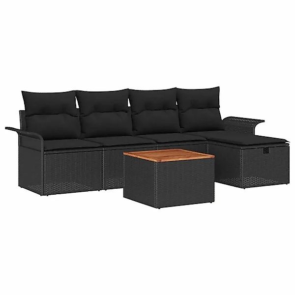 vidaXL Garten-Sofa-Set mit Kissen 6-Tlg Schwarz Poly Rattan 3360782 günstig online kaufen