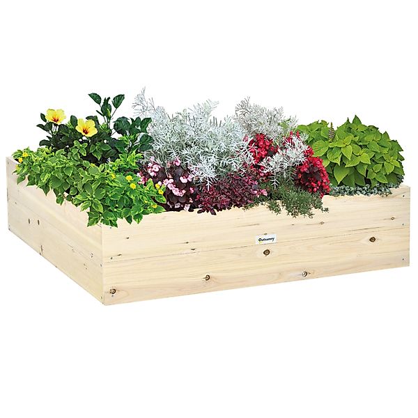 Outsunny Hochbeet Holz Gartenbeet mit Vliesstoff 117x117x30cm Pflanzkübel f günstig online kaufen