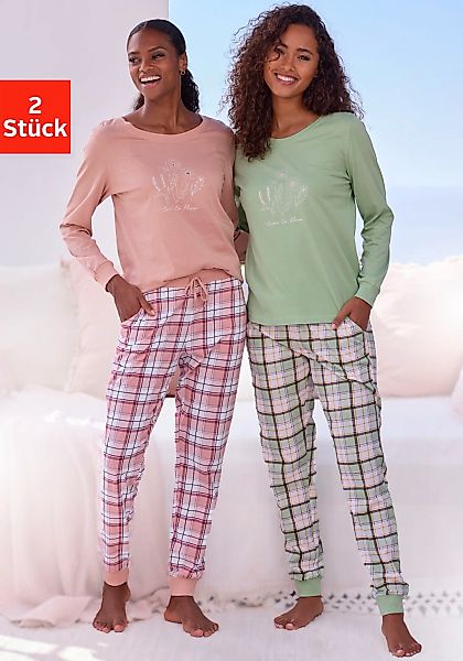 Vivance Dreams Pyjama Set, 2er Pack, Elastische Rippbündchen günstig online kaufen