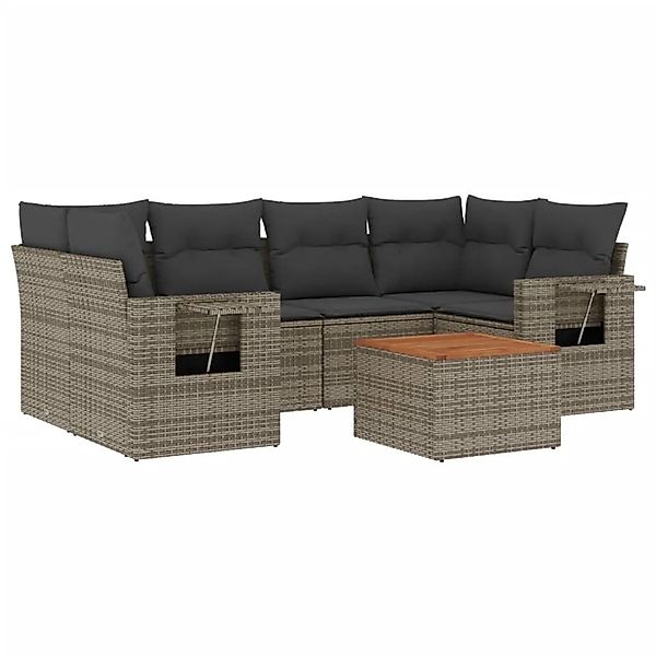 vidaXL 7-Tlg Garten-Sofagarnitur mit Kissen Grau Poly Rattan 3224464 günstig online kaufen