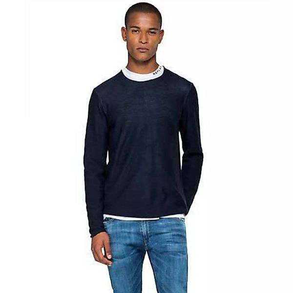 Replay Einfarbiger Pullover Mit Rundhalsausschnitt L Blue günstig online kaufen