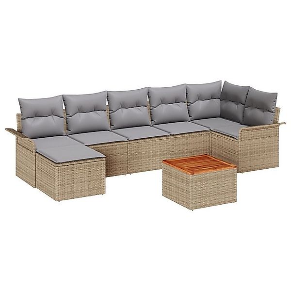 vidaXL Loungesofa 8-tlg. Garten-Sofagarnitur mit Kissen Beige Poly Rattan, günstig online kaufen