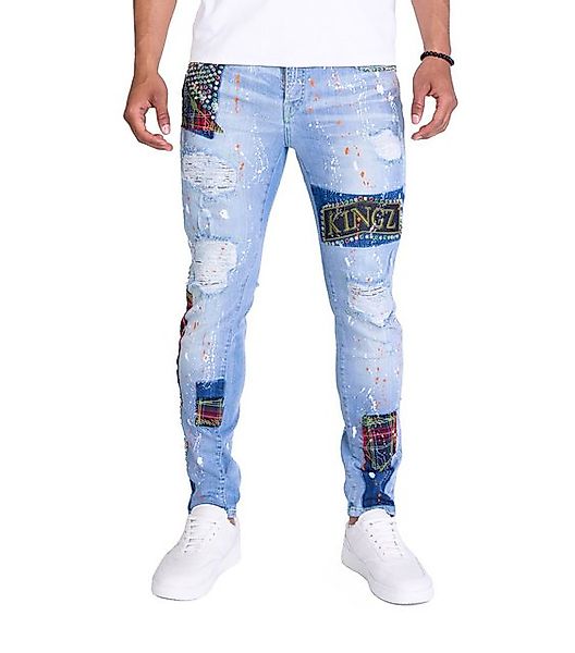 KINGZ Slim-fit-Jeans Exclusive Herren Designer Jeans SLIM FIT Blau W32/L34 günstig online kaufen