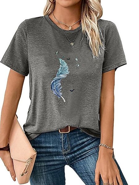 PYL Kurzarmshirt Damen bequemes Sommer Kurzarmbluse Locker Feder Print-Shir günstig online kaufen