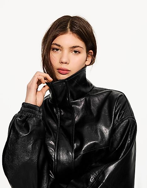 Bershka Oversize-Kunstlederjacke Damen Xs Schwarz günstig online kaufen