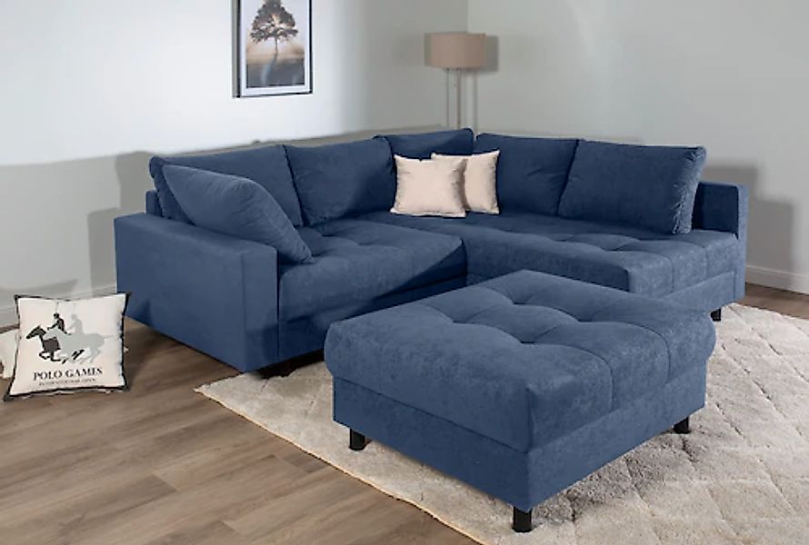 COLLECTION AB Ecksofa »Toni L-Form, B: 215 cm« mit Hocker & 2 Zierkissen, F günstig online kaufen