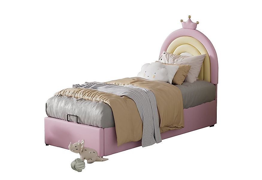 Flieks Polsterbett, Einzelbett höhenverstellbares Regenbogen-Kopfteil 90x20 günstig online kaufen