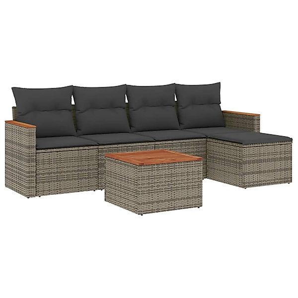 vidaXL 6-Tlg Garten-Sofagarnitur mit Kissen Grau Poly Rattan 3225927 günstig online kaufen