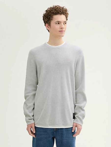 TOM TAILOR Denim Strickpullover Strickpullover im 2-in-1-Look mit Logo Badg günstig online kaufen