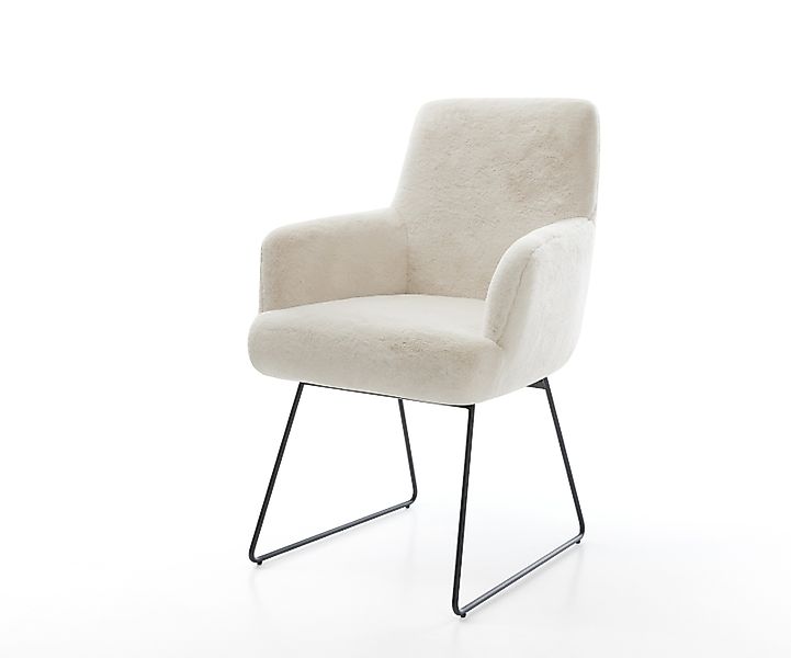 Esszimmerstuhl Heira-Flex mit Armlehnen Plüsch Creme-Weiß Kufengestell Schw günstig online kaufen