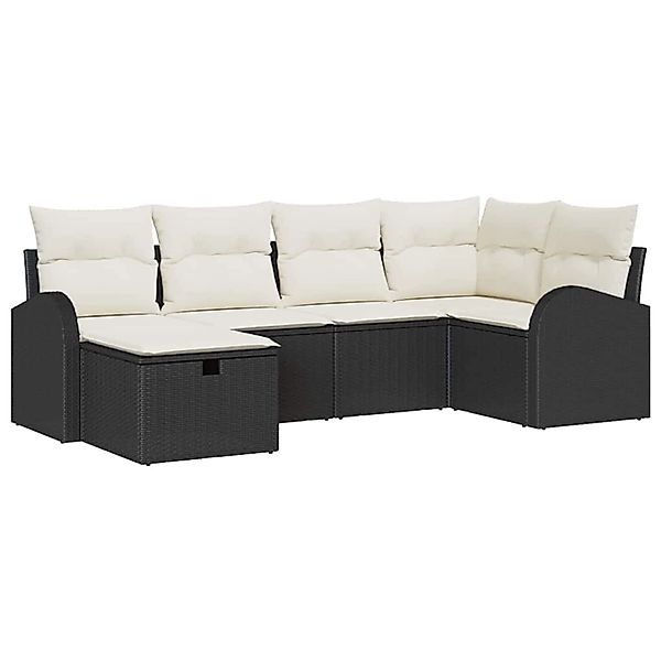 vidaXL Garten-Sofa-Set mit Kissen 6-Tlg Schwarz Poly Rattan 3360408 günstig online kaufen