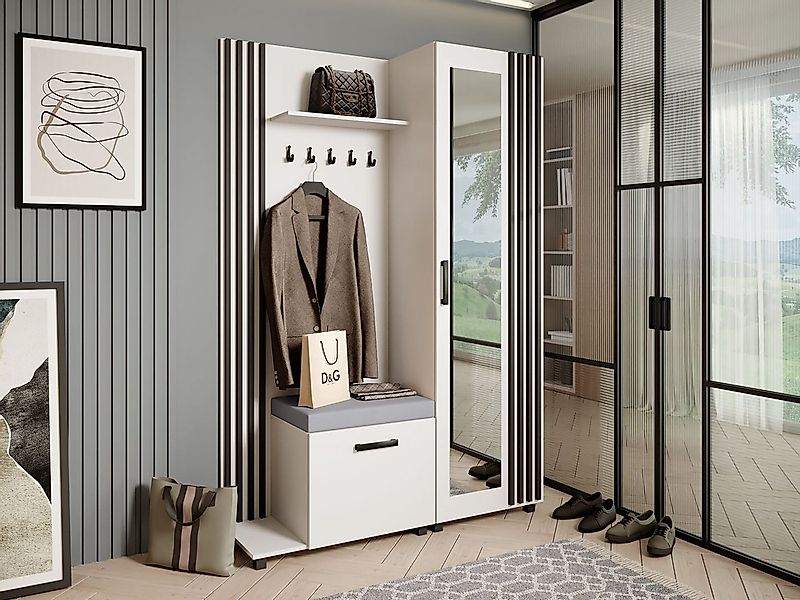 Beautysofa Garderobenschrank Garderoben-Set mit Aufhängern und Spiegel LIVI günstig online kaufen