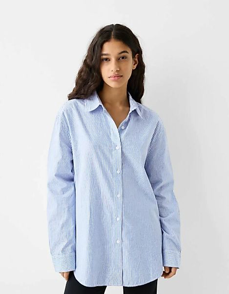 Bershka Popelin-Langarmhemd Mit Streifen Damen L Blau günstig online kaufen