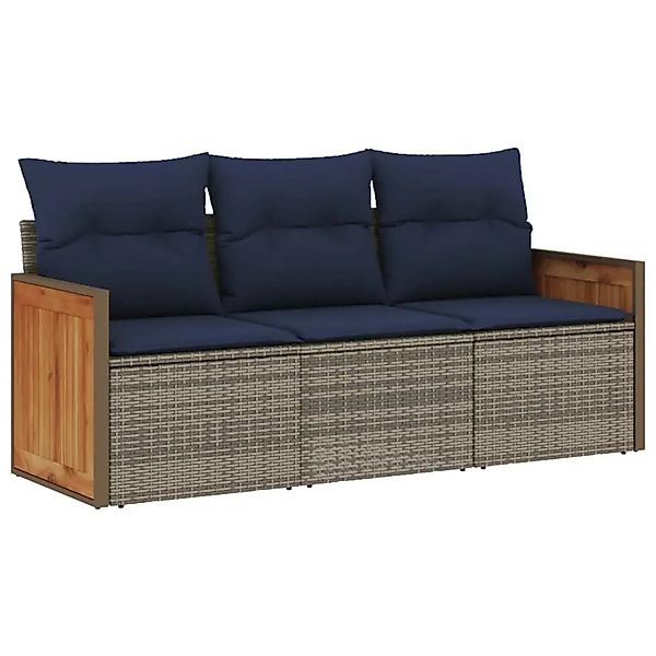 vidaXL 3-Tlg Gartensofa-Set mit Kissen Grau Polyrattan 3227440 günstig online kaufen