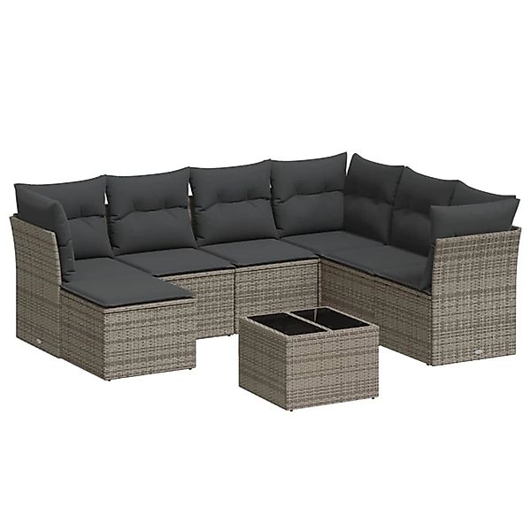 vidaXL 8-Tlg Garten-Sofagarnitur mit Kissen Grau Poly Rattan 3218000 günstig online kaufen