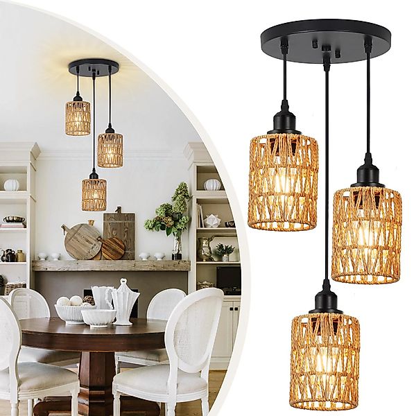LMaxhome Pendelleuchte Hängeleuchte Rattan,Boho Pendelleuchte 3-flammig günstig online kaufen