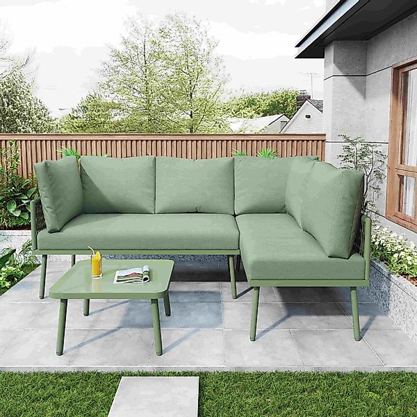 Yemaster Garten-Essgruppe Garten-Lounge-Set 3-teilig mit pulverbeschichtete günstig online kaufen