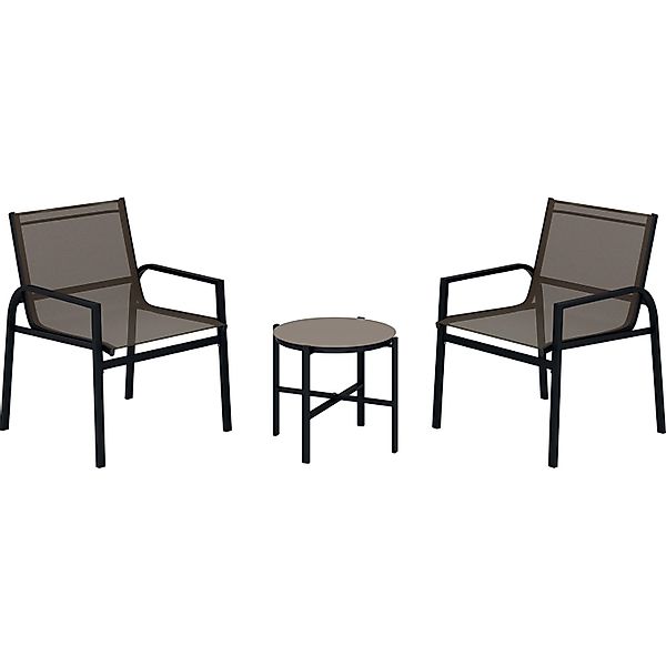 Balkonmöbel-Set Tapena 3-teilig Stahl Textilen Schwarz-Taupe günstig online kaufen